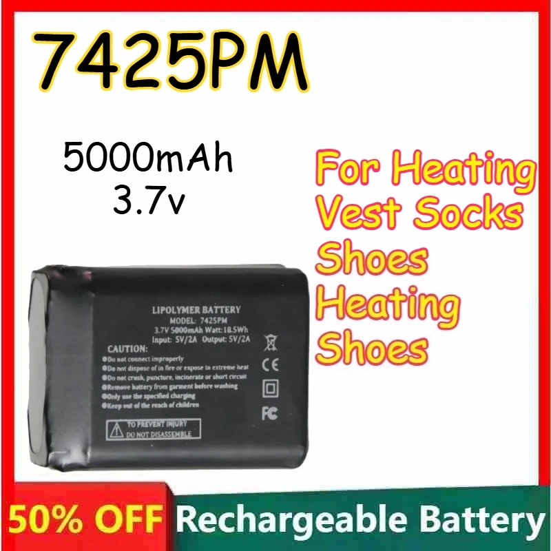 

5V 5000mAh Large Capacity Lithium Battery for Heating Vest Socks Shoes Heating Shoes Type-C Rechargeable Batteries