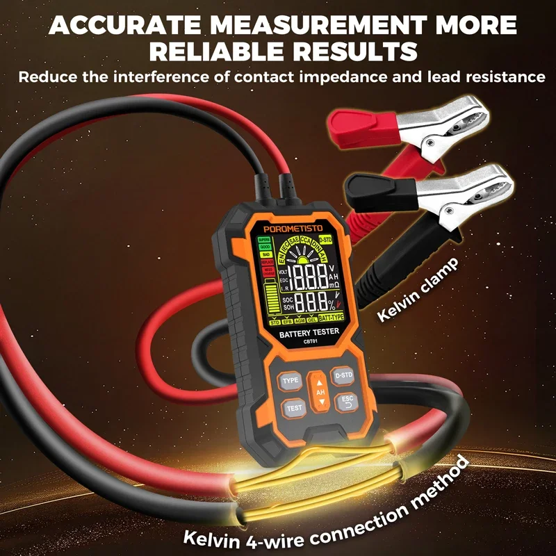 CBT01 Tester batteria per auto 12/24V Tensione batteria Tester di resistenza interna Protezione da sovraccarico DC8-30V Analizzazione batteria al piombo-acido