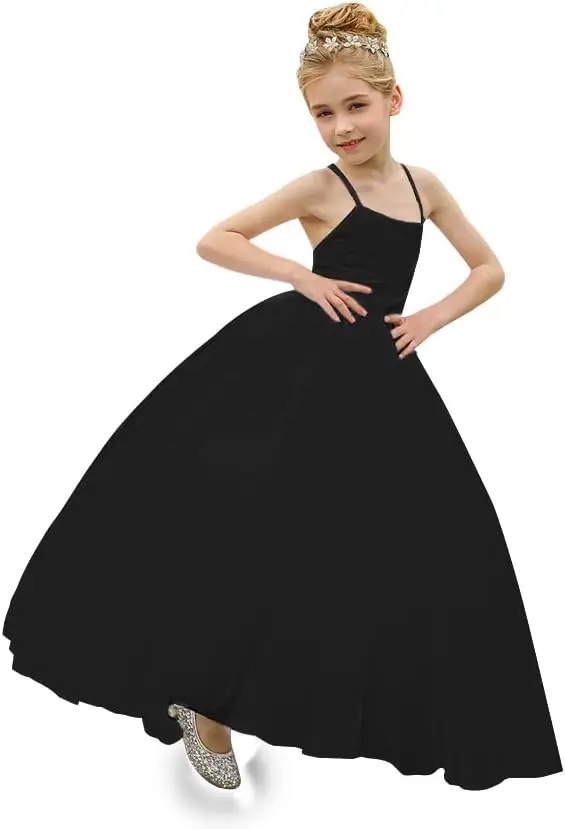Flower Girl Dress Cross Strap Lace Children's Wedding Bridesmaid Dress Princess Beauty Pageant BirthdayParty Dance Evening Dress