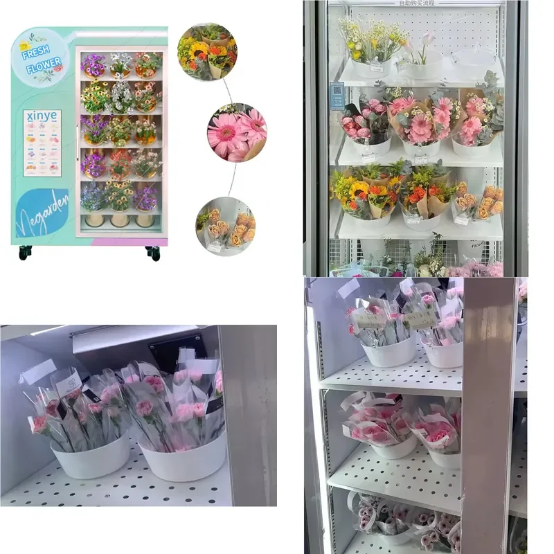 for 24 Hour Self Service Flower Shop Fresh Floral Bouquet Refrigerator Touch Screen Credit Card Payment Flower Vending