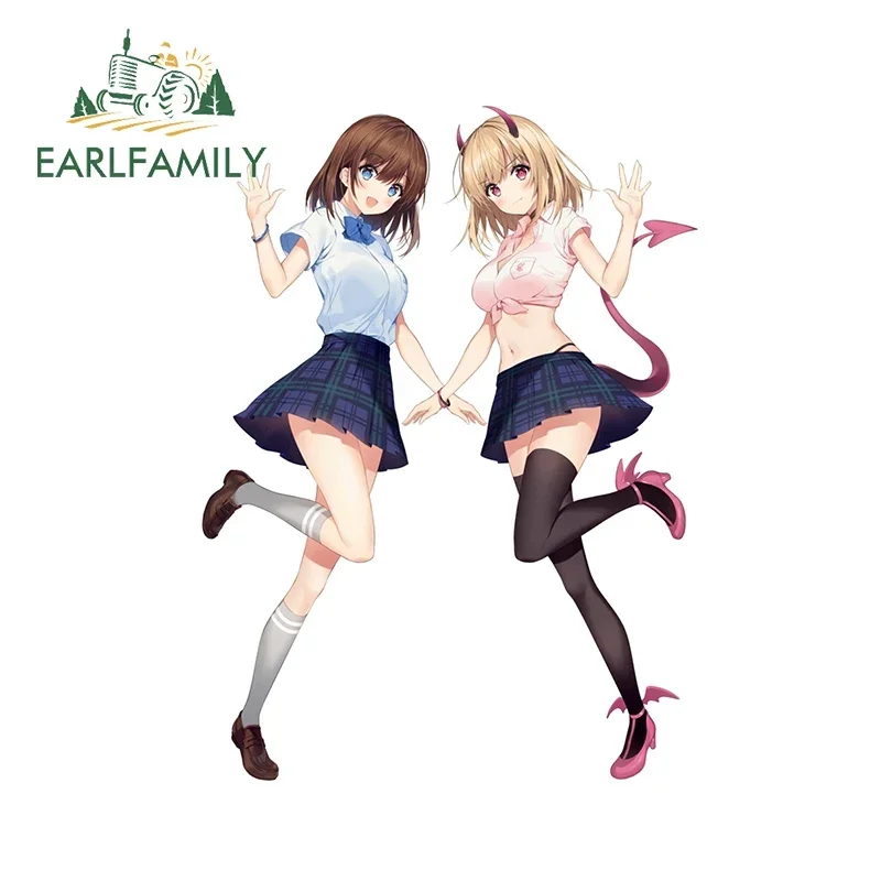 EARLFAMILY 13cm X 9.7cm Cute Girl With Raised Legs Car Sticker Kawaii Demon Anime Decal Refrigerator Personality Car Styling