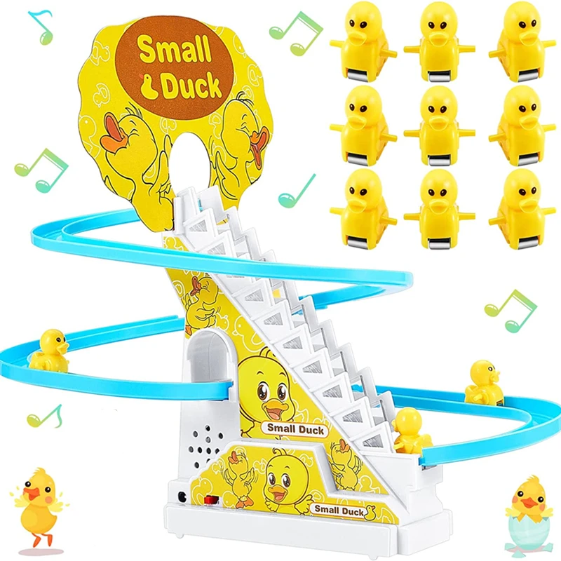 New DIY Rail Racing Track Electric Small Duck Climbing Stairs Toy Pig Action Figures Toys Music Roller Coaster Toy For Kids Gift