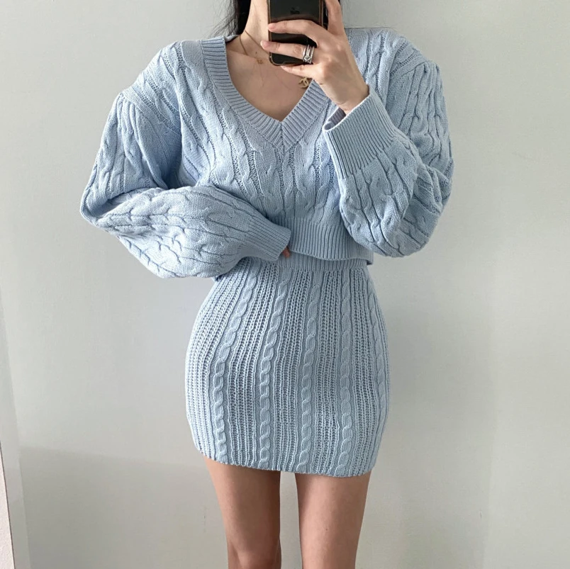 Buttons O-Neck Short-Sleeve Knitting Shirt+Mini Skirt 3-Piece Set Women\'s Sweater Cardigan Summer Fall 2021 New Korea Sweet Suit