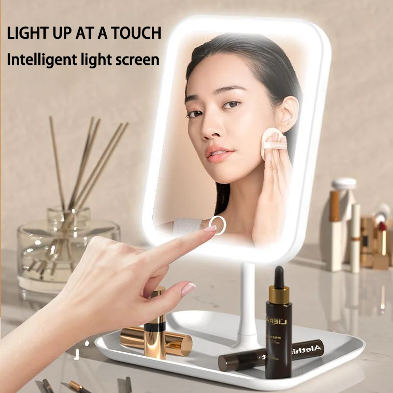 مرآة مكياج LED مع سطح مكتب خفيف، مرآة صغيرة خفيفة، مرآة صغيرة محمولة على طراز سطح المكتب