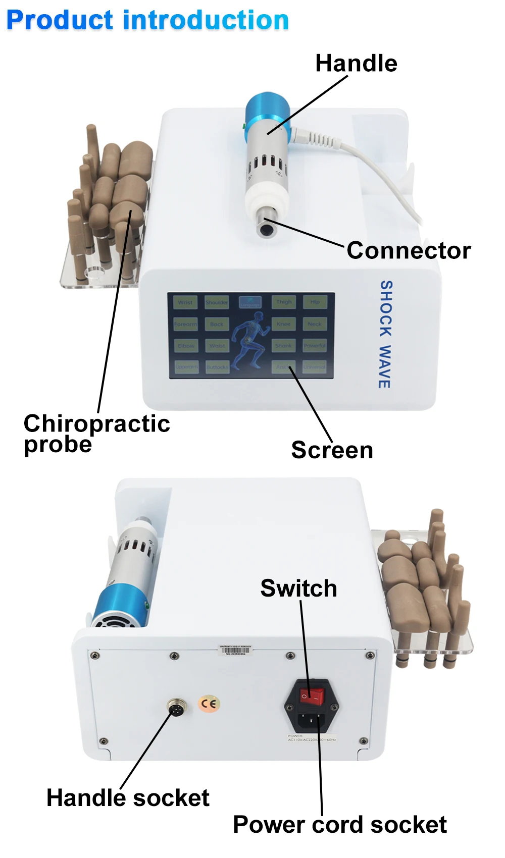 1800N Chiropractic Adjustment Tool Electric Gun Set Spine 10 Heads Therapy Adjust Vertebration Tool Body Massager