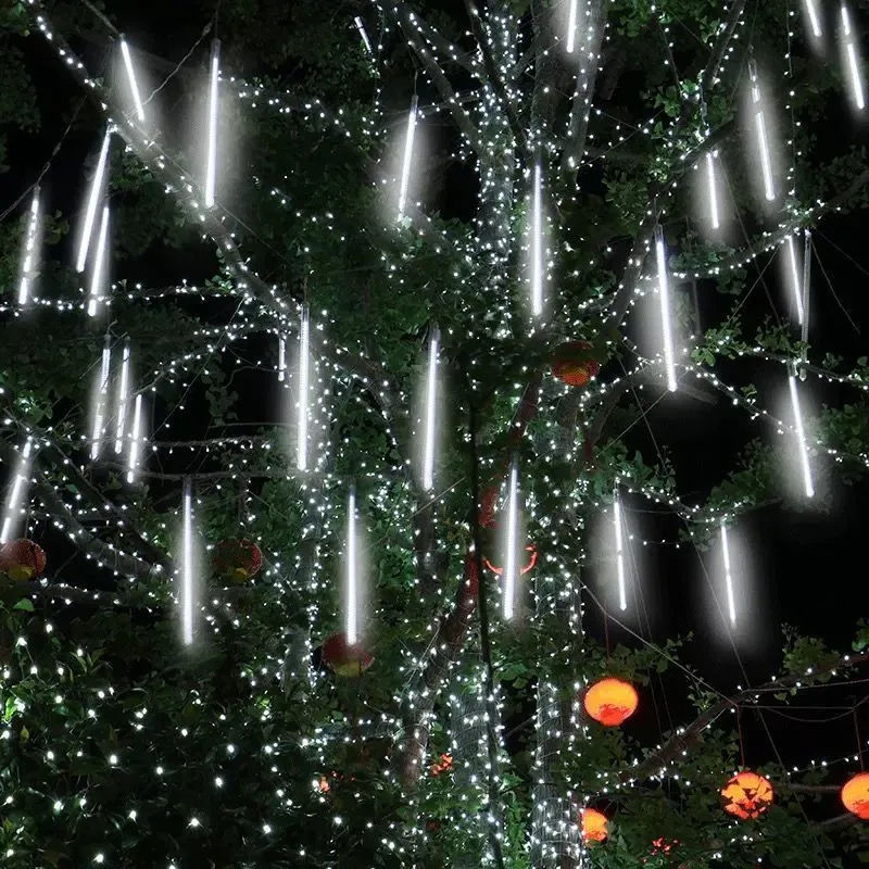 Guirnalda de luces LED para decoración de jardín, tira de luces de 30/50cm, 8 tubos, enchufe europeo/estadounidense, navidad