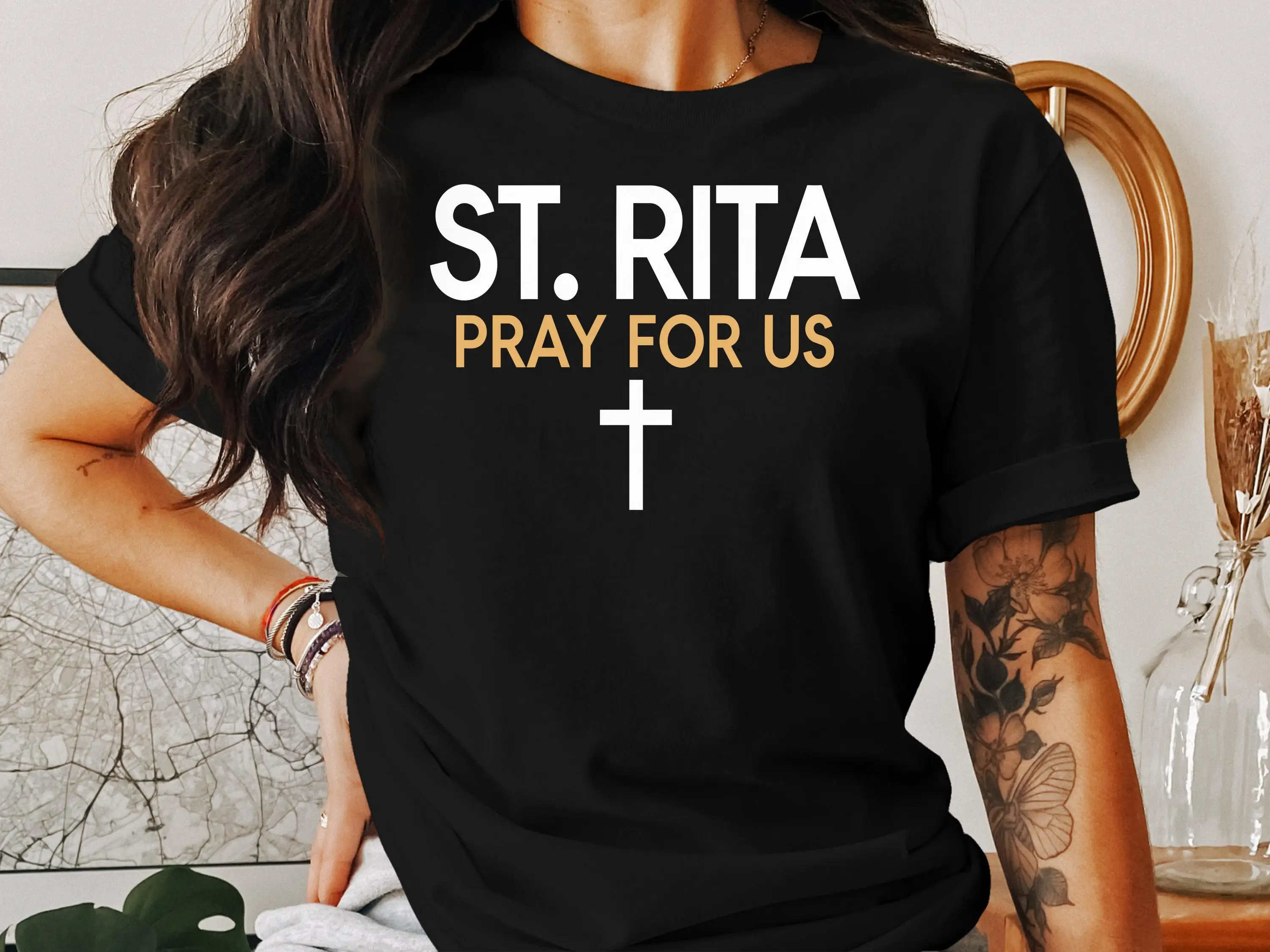 

ST RITA Pray For Us T Shirt SweaT Religious Christian Apparel Faith Based Clothing