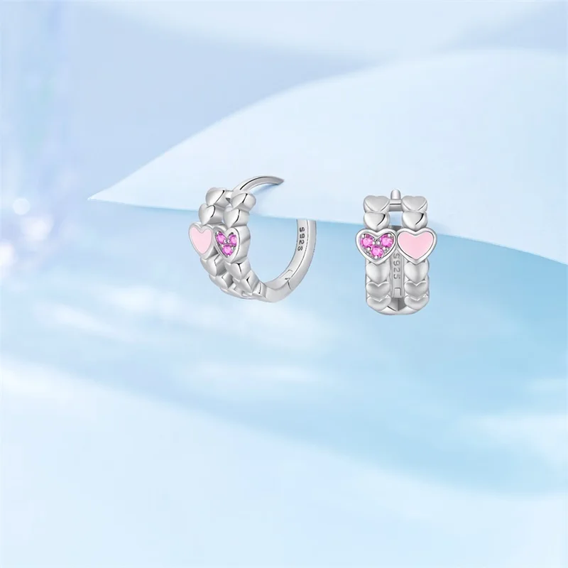 

925 Sterling Silver Double Circle Heart-shaped Hoop Earrings Sparkling CZ Zircon Earrings For Women Fine Birthday Jewelry Gifts