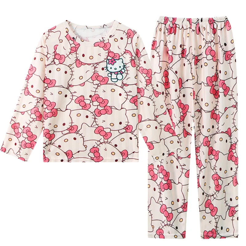 

2 шт. Kawaii Hello Kitty, весенне-осенние новые детские пижамы Sanrio Kuromi Pochacco, штаны с длинными рукавами из мультфильма аниме, мягкая домашняя одежда