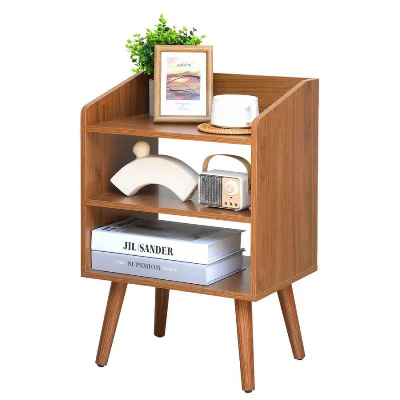 

Double-Layer Bedside Table, Featuring Two Open Storage Shelves And Spacious Tabletop, With Sturdy Solid Wood Legs,Suitable