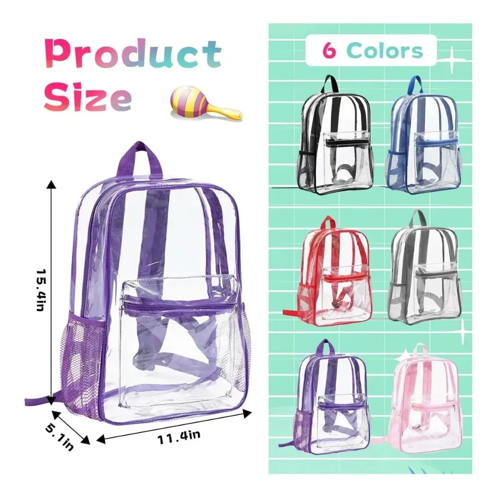 Clear Transparent Pvc Backpack Large Capacity Air Cushion Strap Waterproof Wear Resistant Unisex Kids School Bag For Travel Use