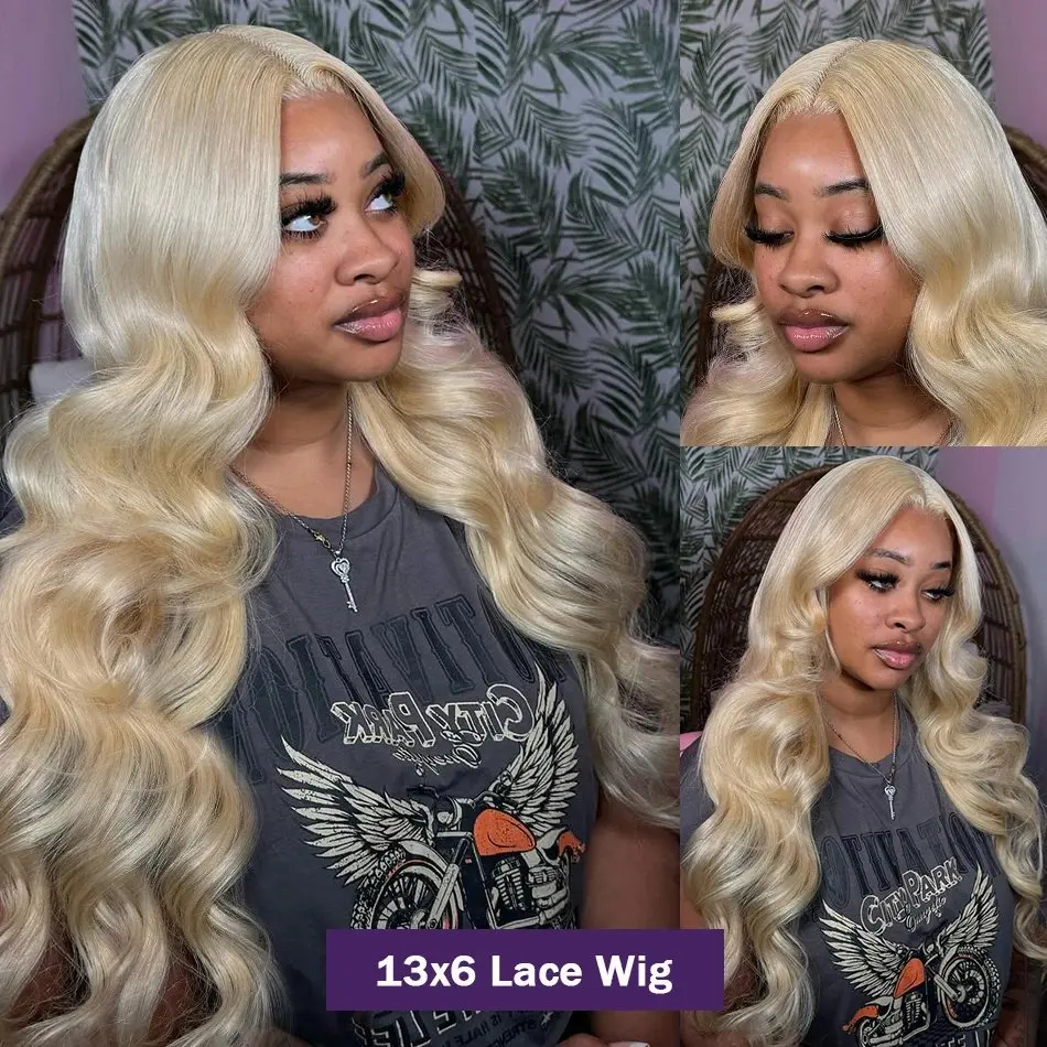 Blonde 613 13x6 Human Hair Frontal Blonde Colored 20 40 Inch Body Waves Glue-Free Waves Wig 150 Density HD Lace Wig