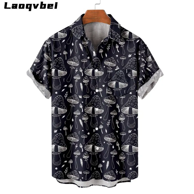 

Summer Short Sleeve Men Mushroom Print Shirt Streetwear Casual Tops Oversized Clothing Hawaiian Shirt Camisa Masculina