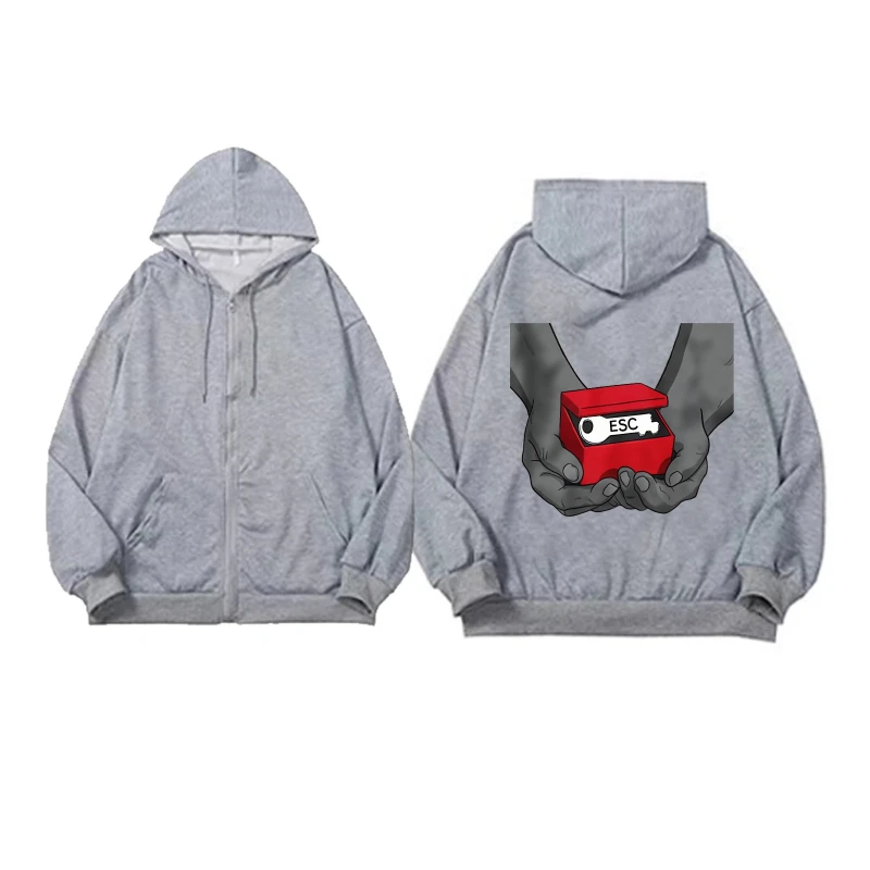 سترة رجالية بغطاء للرأس مطبوعة برسوم كارتونية سوداء لملابس الشارع غير الرسمية في الهواء الطلق #2