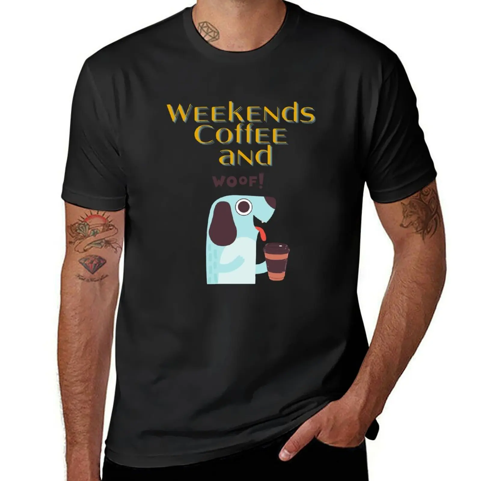 

Weekends Coffee and Woof T-Shirt blacks Aesthetic clothing animal prinfor boys mens plain t shirts