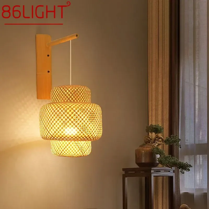 

86LIGHT современный плетеный бамбуковый художественный настенный светильник, креативная гостиная, ресторан, спальня, кабинет, чай, проживание в семье, проход, светодиодный настенный светильник в стиле ретро