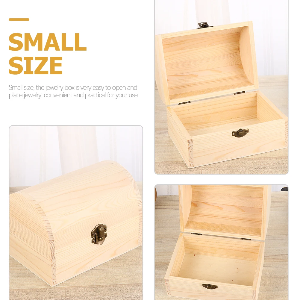 

Wooden Box Jewelry Container Unfinished Decorative Boxes Storage Treasure Case Crate Favor Chest