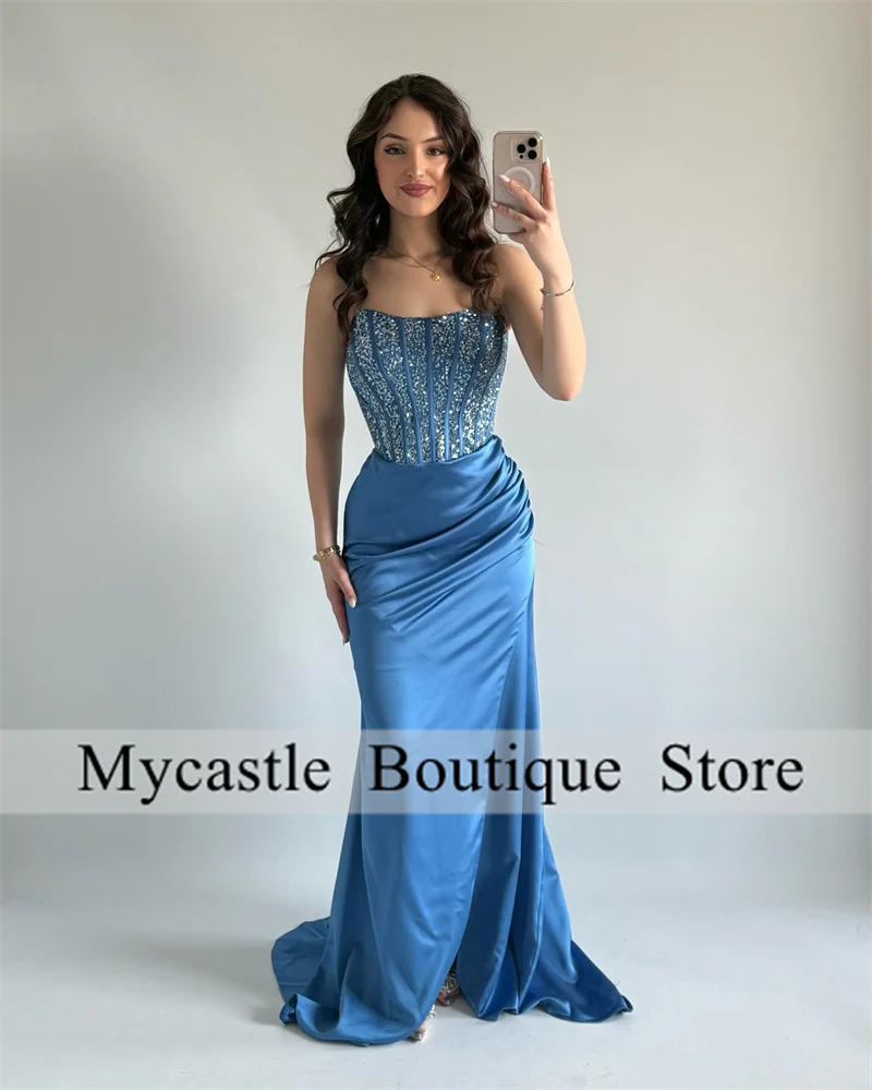

Blue Beaded Mermiad Evening Dresses Strapless Elegant For Women Prom Dress Formal Party Dress Vestidos De Gala Customized 2025