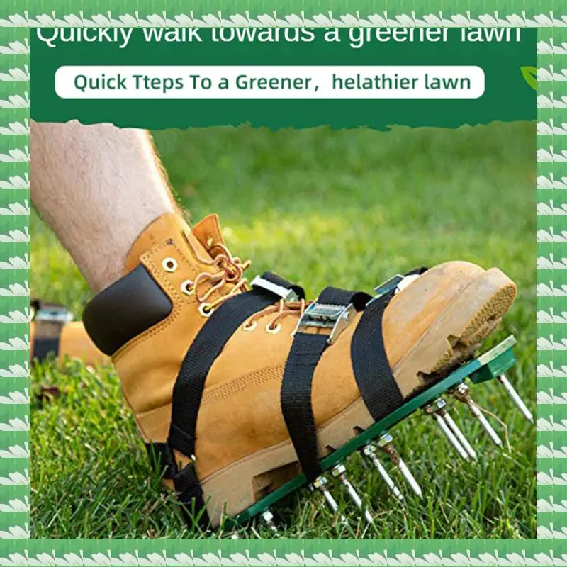kaevixdio Garden Grass Scarifying Shoes Metal+PP Lawn Spikes Scarifying Shoes Lawn Punch Shoes 57Mm Black & Green