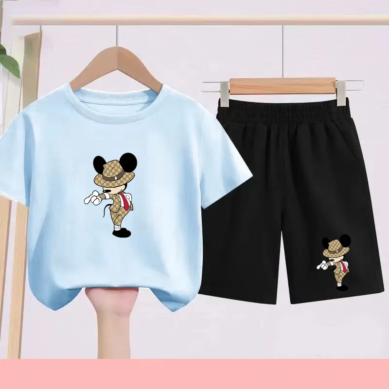 Children's Sportswear Set-WhiteT-shirt+personalized Print Disney T-shirt Suitable for Charming Boys and Girls Aged3to13as a Gift