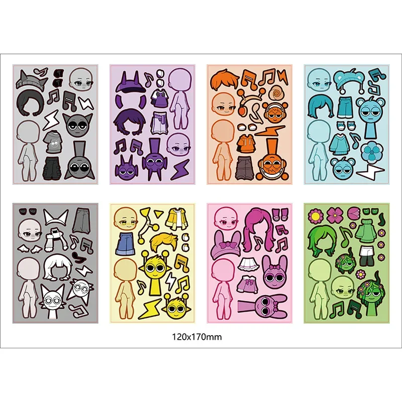 8pcs Character Dressing Sticker Girl DIY Fun Dressing Handmade Material Musical Notes Jump