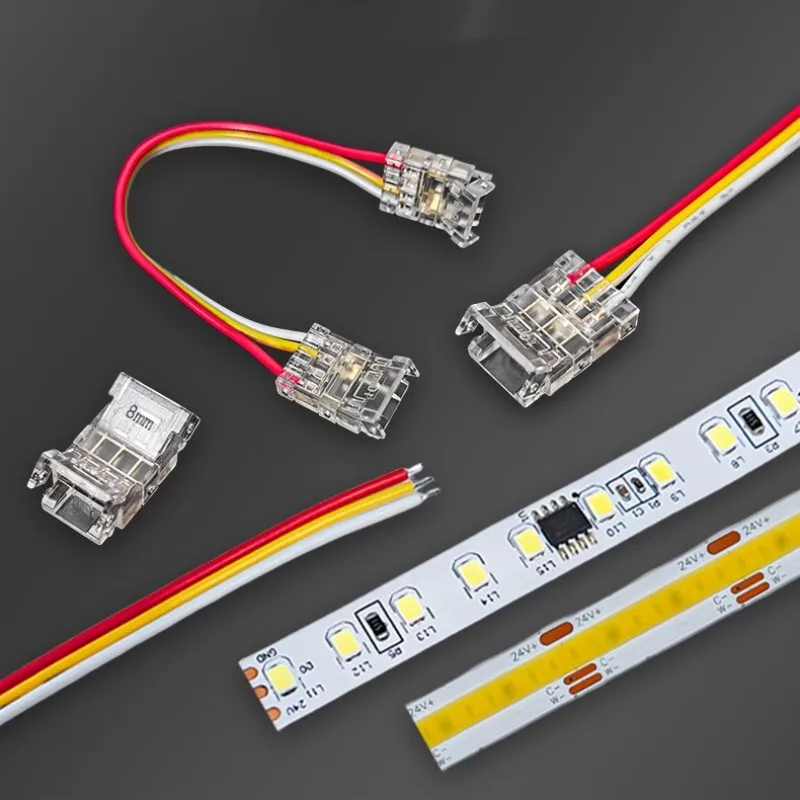 3Pin Connector for 8mm 10mm CCT Tunable COB LED Strip Light Solderless Strip to Wire Strip to StripTerminal Extension Connection