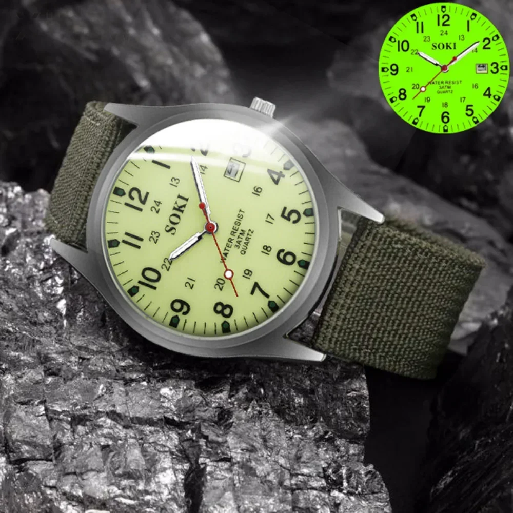 Men's Military Nylon Strap Waterproof Quartz Calendar Wrist Watch Men Night Vision Luminous Sports Wristwatch Fathers Day Gifts