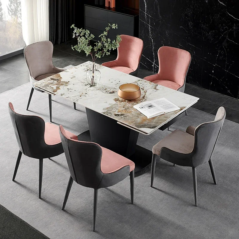 

Glossy Rock Board Kitchen Table Modern Minimalist Light Luxury Extended Folding Table A Manger Chair Livingroom Furniture Set