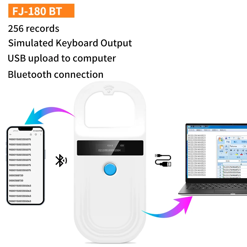 Считыватель микрочипов для собак и кошек, Bluetooth, 134,2 кГц