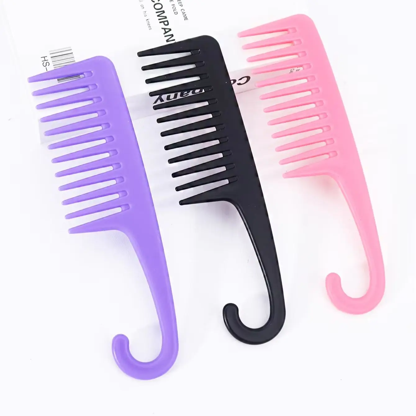 

3pcs hair wide toothed curved hook comb set, curved handle design, durable ABS plastic handle, special for real hair wigs