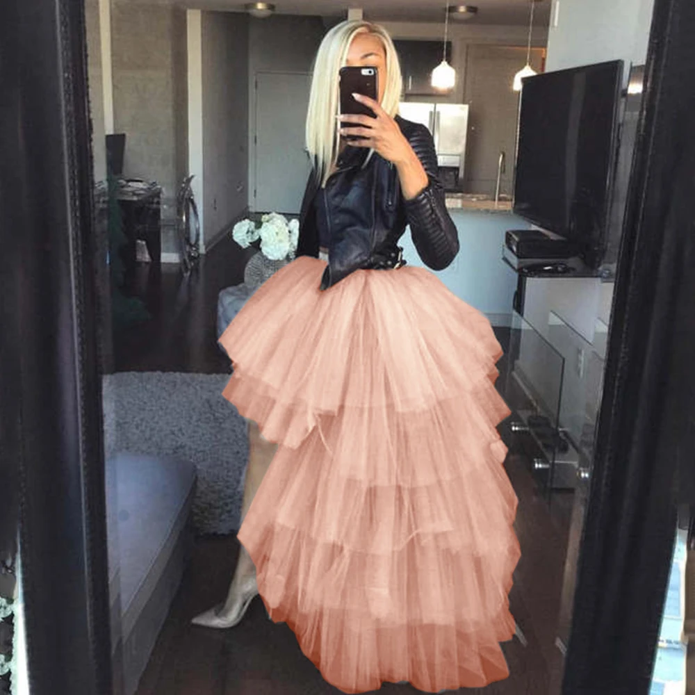 2024 moda feminina tutu saias de tule alto-baixo camadas em camadas longo bolo petticoat casamento acessórios de noiva festa de formatura