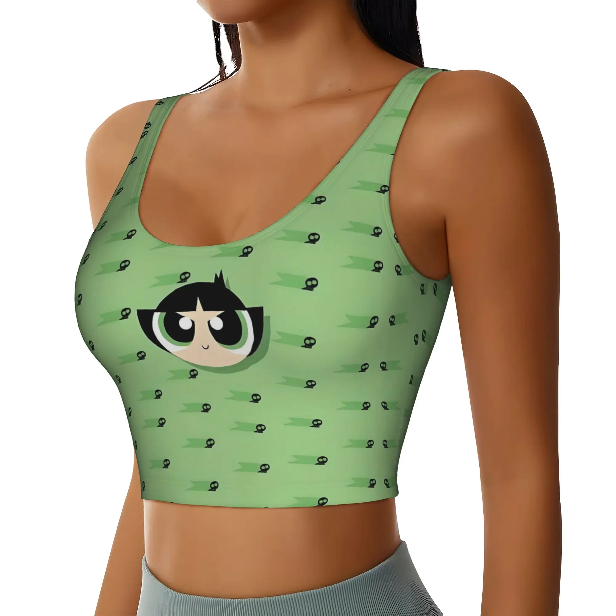 Custom Poweres Anime Puffes High Impact Sports Bras Women's Buttercup Blossom Cartoon Seamless Workout Running Crop Tank Tops