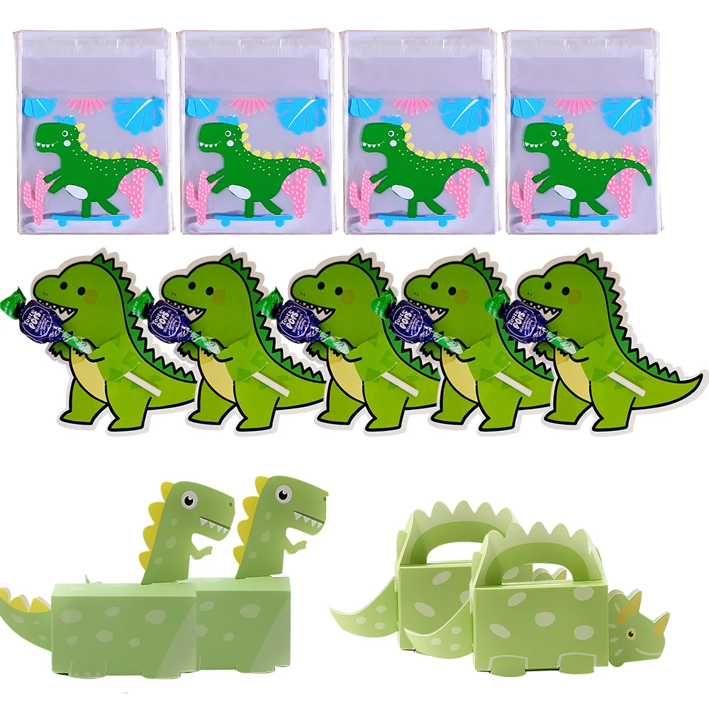 1set Dinosaur Candy Boxes Carton Cookie Bags Lollipop Holder Cards for Kids Dinosaur Happy Birthday Party DIY Baking Packagings