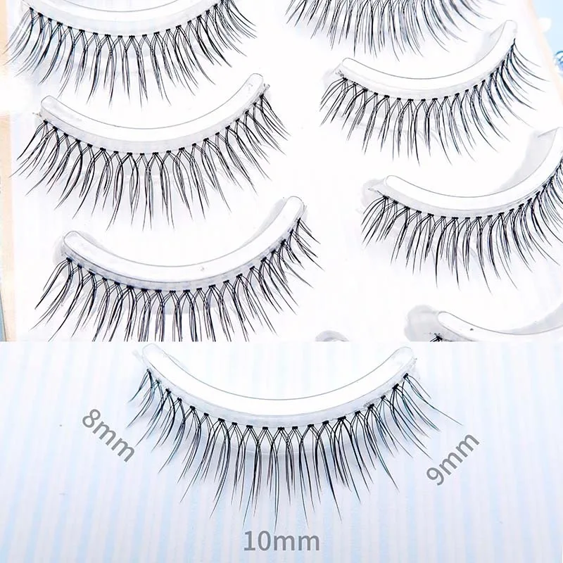 Faux cils croisés faits à la main avec tige transparente, simulation naturelle, nickel é arc-en-ciel, doux, maquillage, vente en gros, 5 paires