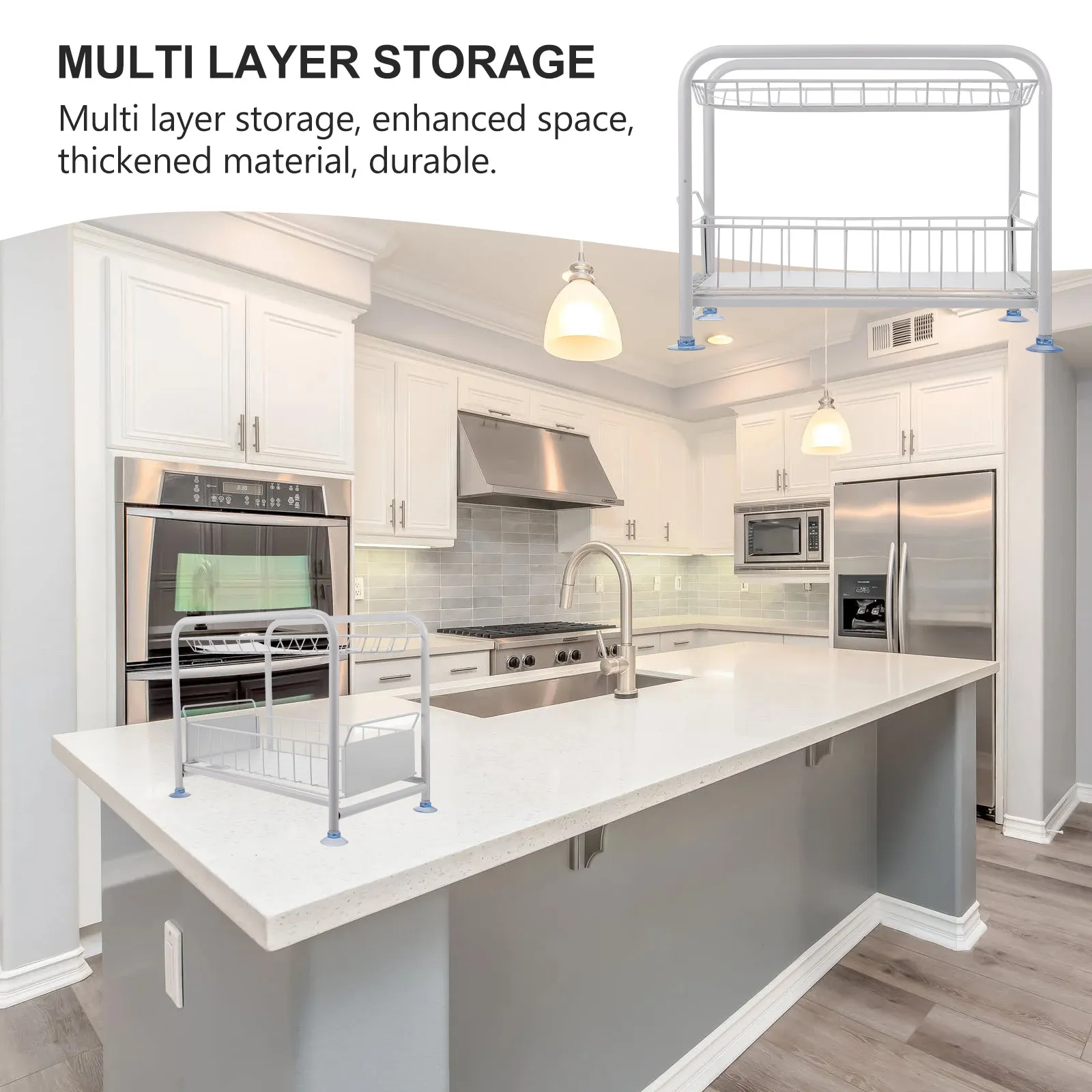 

Premium Carbon Steel Kitchen Under Sink Organizer with 2 Sliding Baskets Pull Out Design for Home Office Bathroom Bedroom