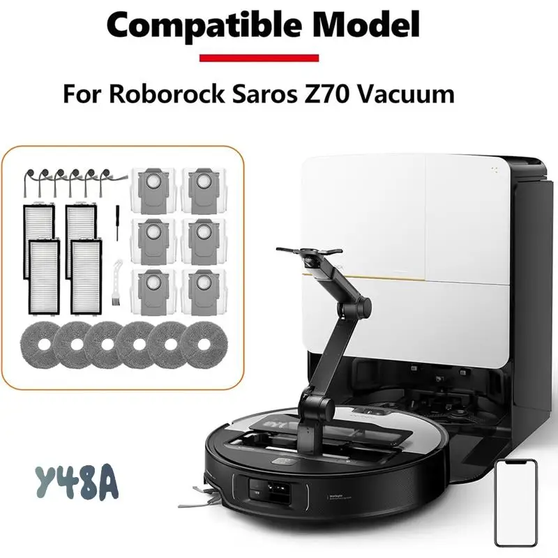 

Accessories Kit For Roborock Saros Z70 Vacuum Cleaner Parts HEPA Filter Mop Cloths Dust Bag Side Brush-Y48A