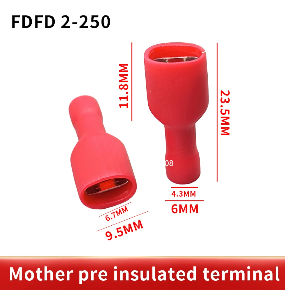 faston FDFD2-250 25 blue + 25 Red 6.3mm Insulated Spade Crimp Wire Cable Connector Terminal Male