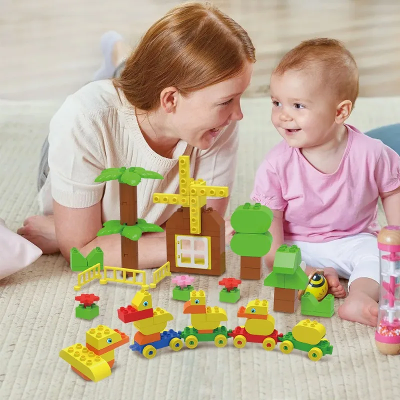 Blocos de construção de trem de empilhamento para crianças bloco de construção de fazenda de pato com 94 peças crianças pré-escolar educacional engraçado brinquedo criativo