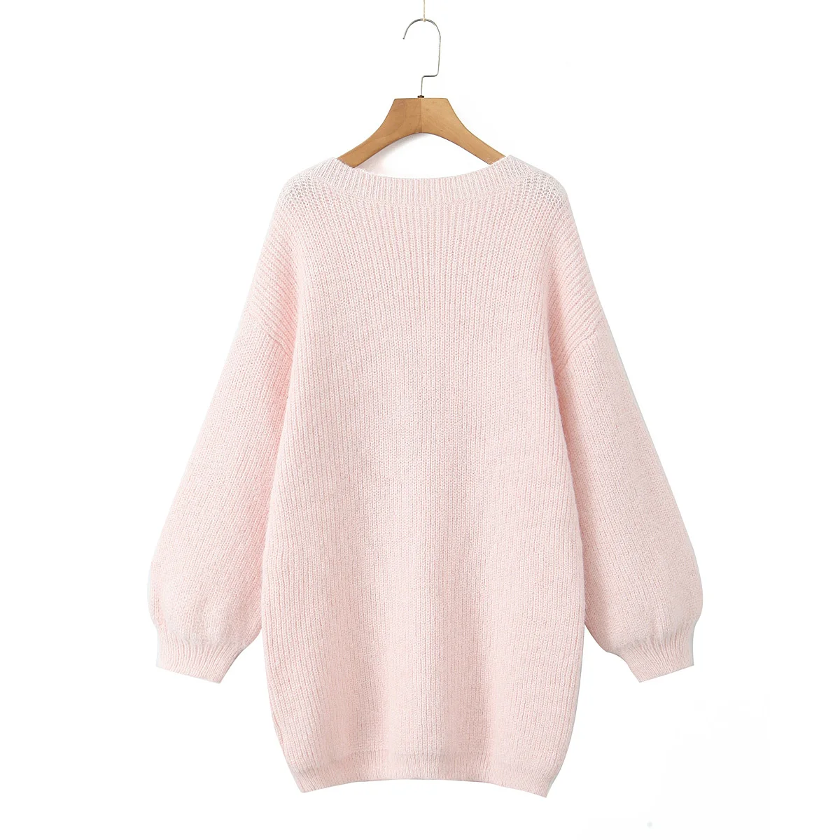 2024 Autumn Chill Shaggy Knitted Backless Sweater Women Full Lantern Sleeve Loose Pullover Knitwear Oversized Jumper pink white