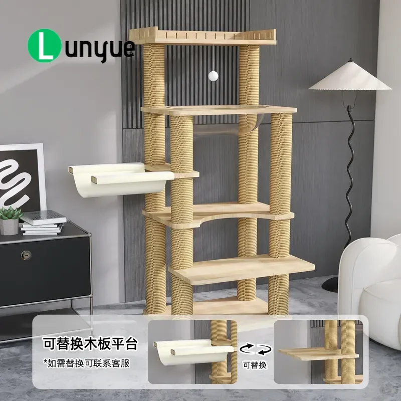 Large Solid Wood Cat Tree with Scratching Post Space Capsule Nest Multi-Cat Climbing Frame Integrated Toy Furniture for