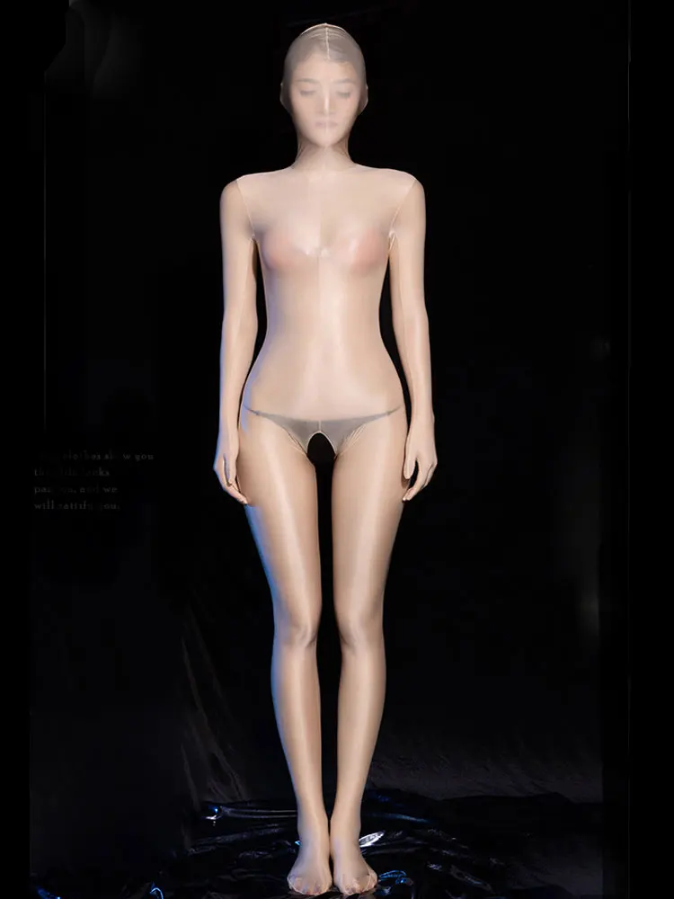 Macacão Erótico de Virilha Aberta para Adulto, Sexy Fino Sheer, Zentai Transparente, Bodysuit completo, Óleo Brilhante, Allure Pure, Girl Catsuits, SM