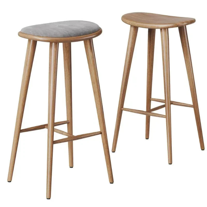 Elegant Nordic Solid Wood Stool: Simple Stylish High Seating, Imported Rubber Wood, Perfect for Home Restaurants