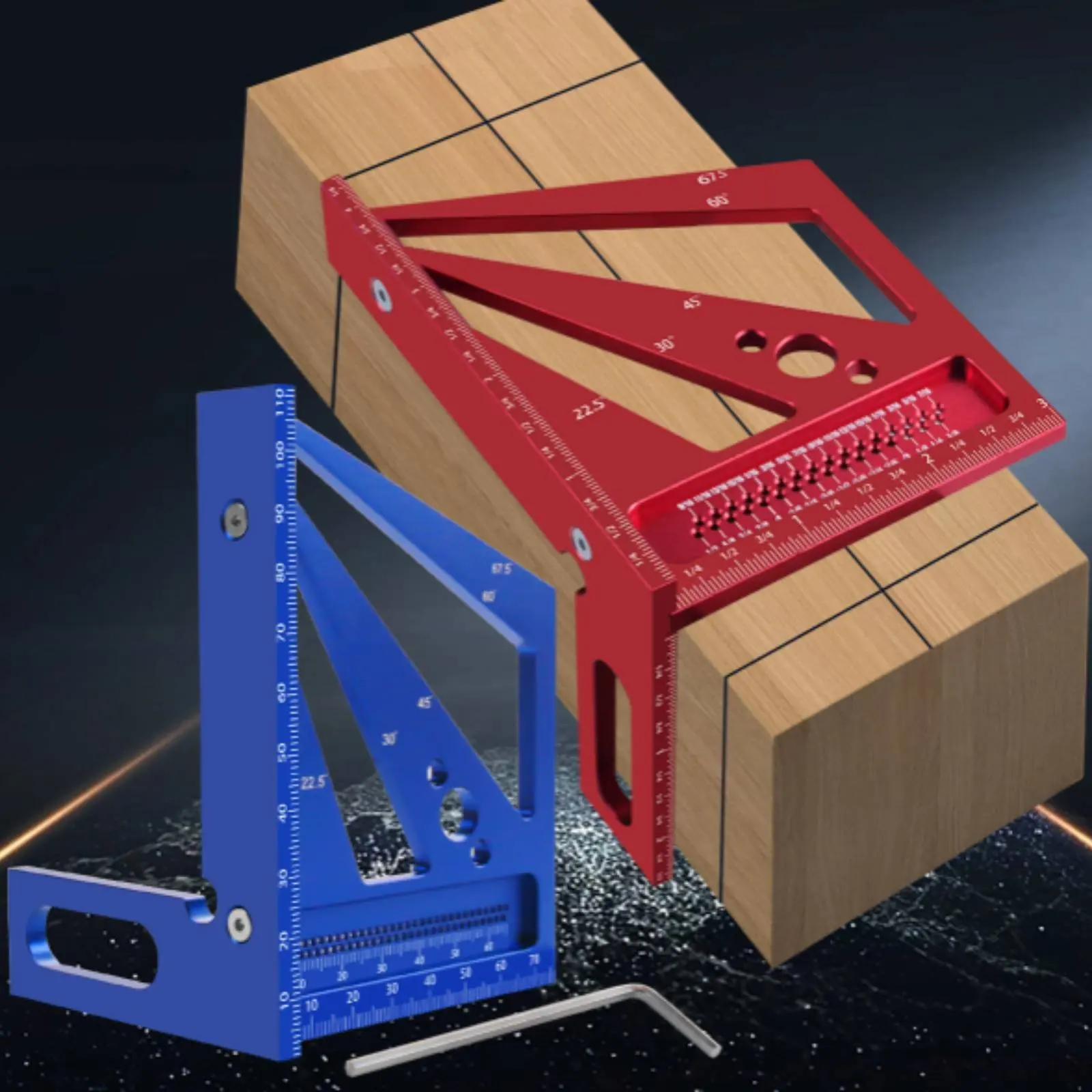 

Woodworking Triangle Square CNC Machined Aluminum Angle Ruler Right-Angle Marking Ruler Imperial and Metric Markings