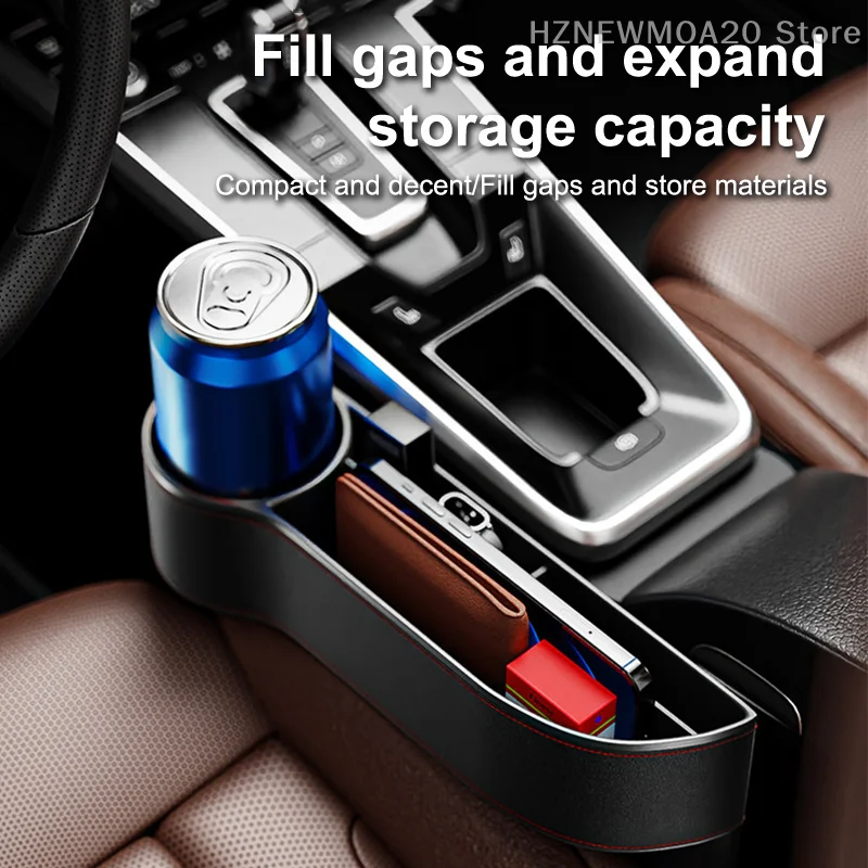 

PU Leather Car Seat Gap Organizer Box With Bottle Cup Holder Stand Bracket For Truck Vehicles Phone Coin Money Storage Pocket