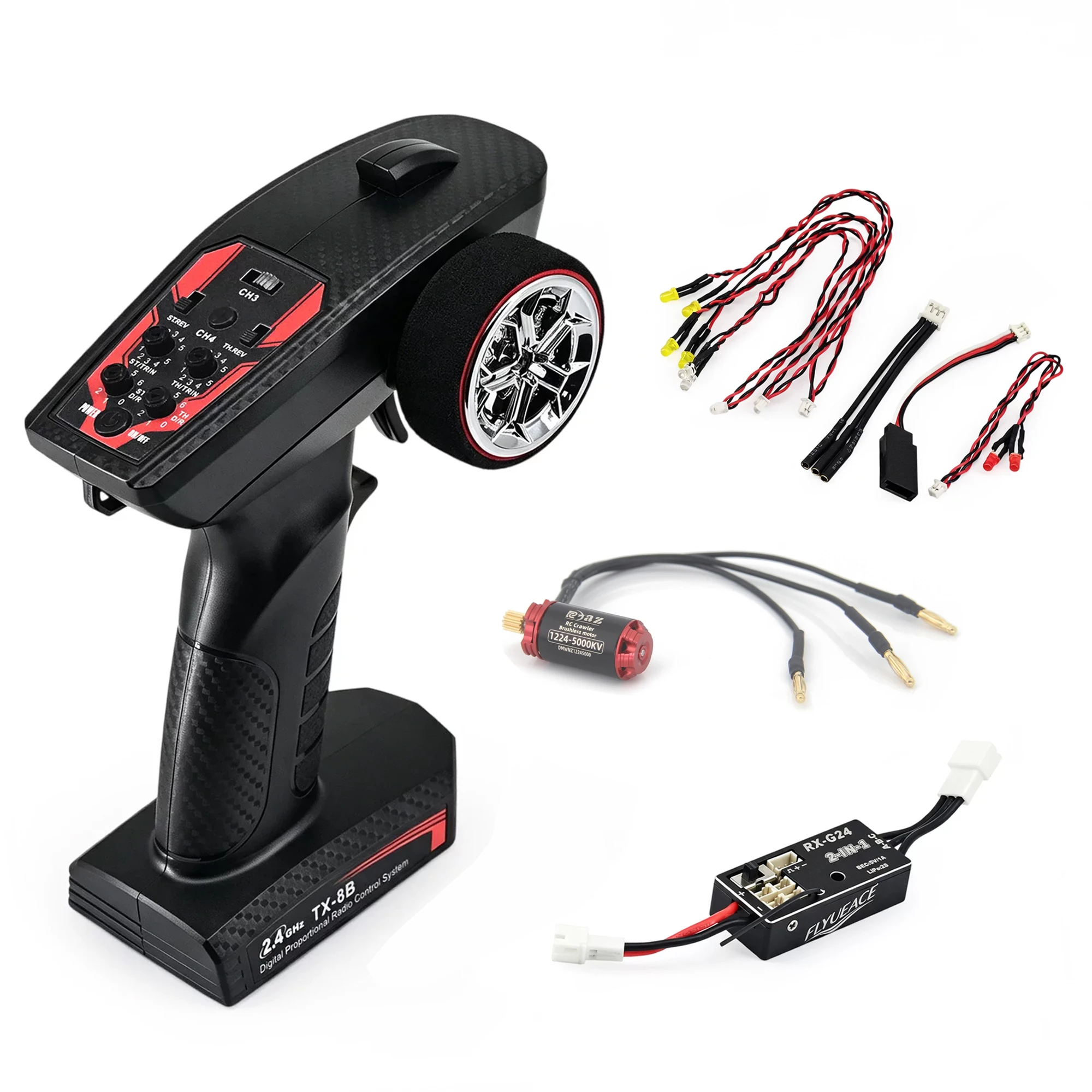 NEEBRC 1224 3600KV 5000KV Brushless Motor 2‑in‑1 ESC Receiver Light Kit 4CH Transmitter Set for RC Car Crawler Model Parts SCX24