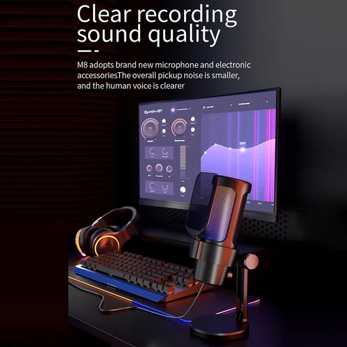 Imagen 2 del producto Micrófono USB para Juegos, Kit de Micrófono para Computadora con Iluminación RGB, Modo Cardioide, Control de Silencio y Ganancia con un Solo Botón