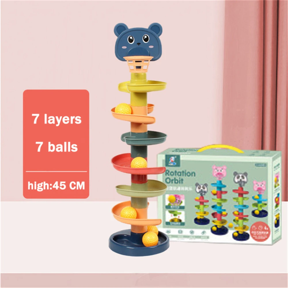 Baby Toy Rotating Rolling Ball Gliding Tower Toddler Toy Rotating Early Educations Track Ball Stacking Toy Gift Box For Children