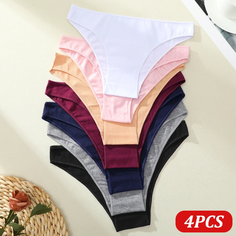 

4PCS Women's Cotton Seamless Panties Sexy Low Waist Solid Color Underwear Female Breathable Briefs Soft Comfortable Lingerie New