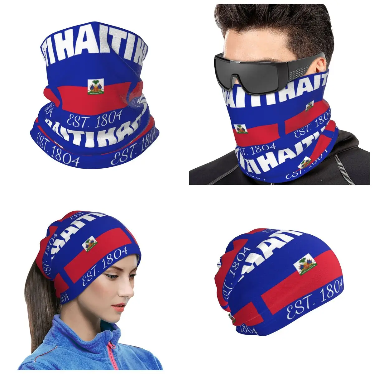 Haiti EST. 1804 Independence Haitian Flag Merch Bandana Neck Cover Printed Mask Scarf Cycling Balaclava For Men Women Adult