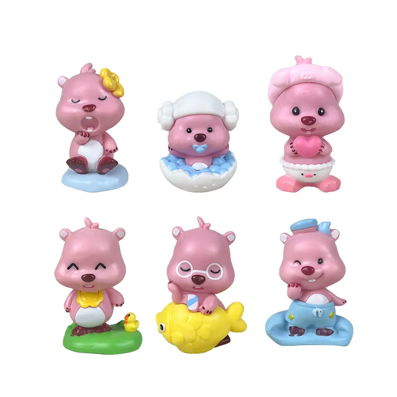 6Pcs/set Loopy Anime Pvc Action Figures Kawaii Beaver Cartoon Cute Collection Model Doll Christmas Present Ornament Gift Toy